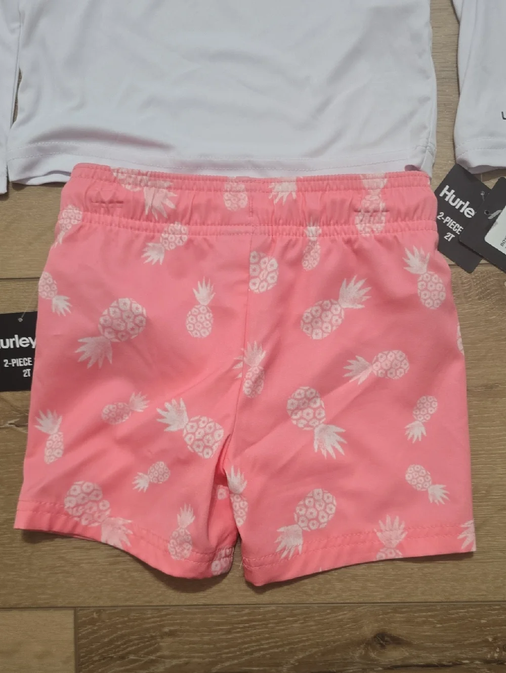 Hurley Boys 2-Piece Pineapple Swim Set White & Pink UPF 50+ H20 Dri 2t
